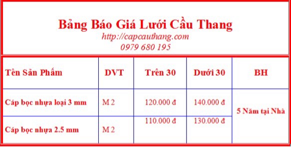 Báo giá lắp đặt lưới an toàn cầu thang