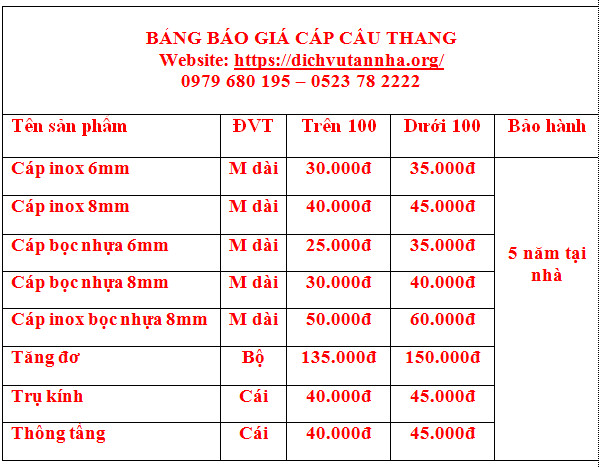 Báo giá cầu thang dây cáp